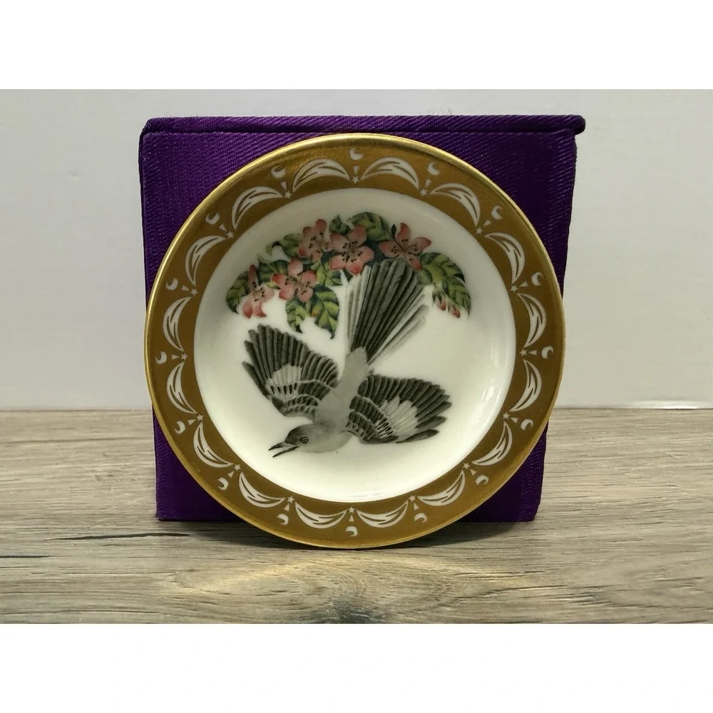State Birds Flowers Franklin MINI Plate Arkansas Mockingbird Apple Blossom 3